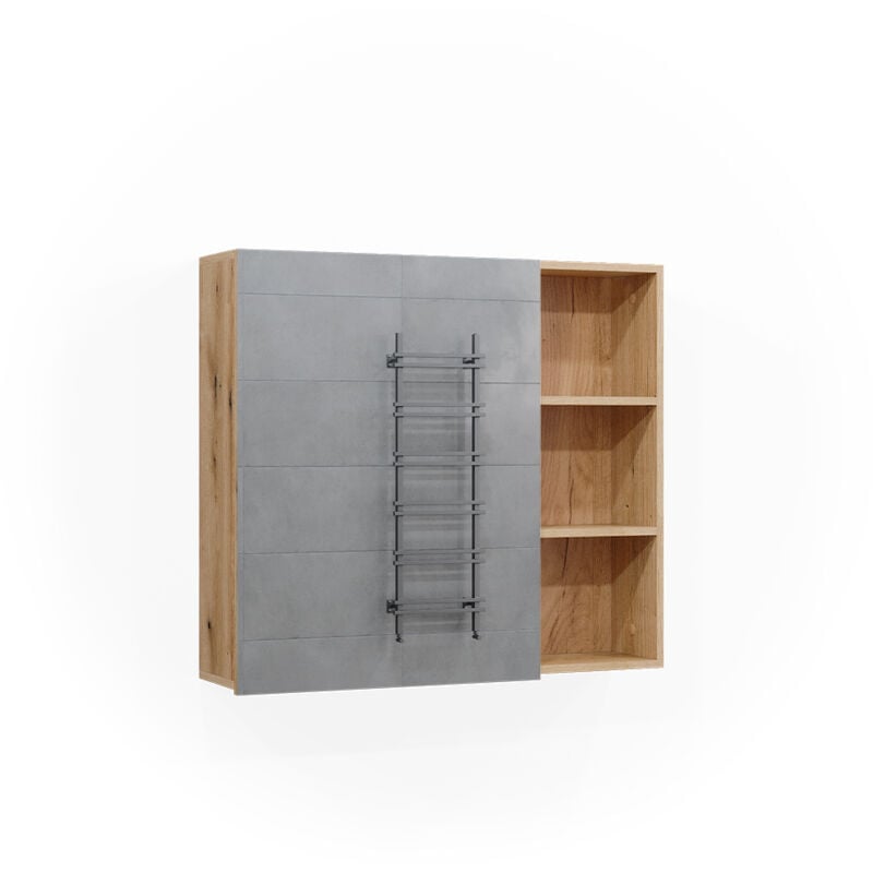 Vicco - Armoire de toilette Rudi, Chêne, 90 x 80.9 cm avec porte et compartiments ouverts
