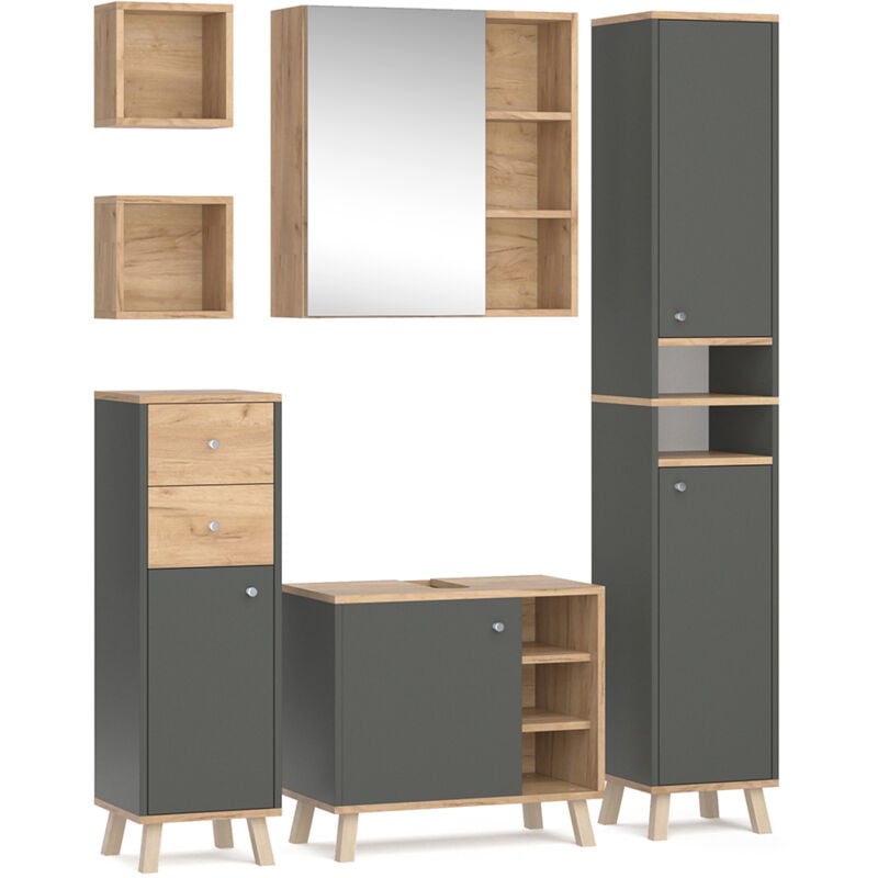Vicco - Ensemble de meubles de salle de bain Senyo, Anthracite, 5 pièces