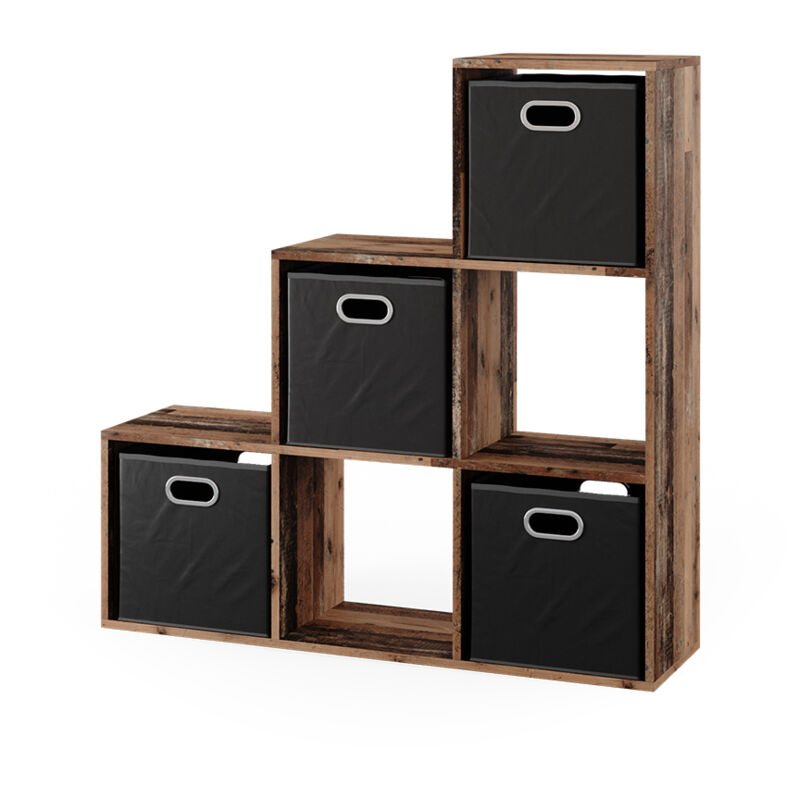 Tagère, Bois antique, 105 x 107.5 cm avec 4 boîtes pliantes Vicco