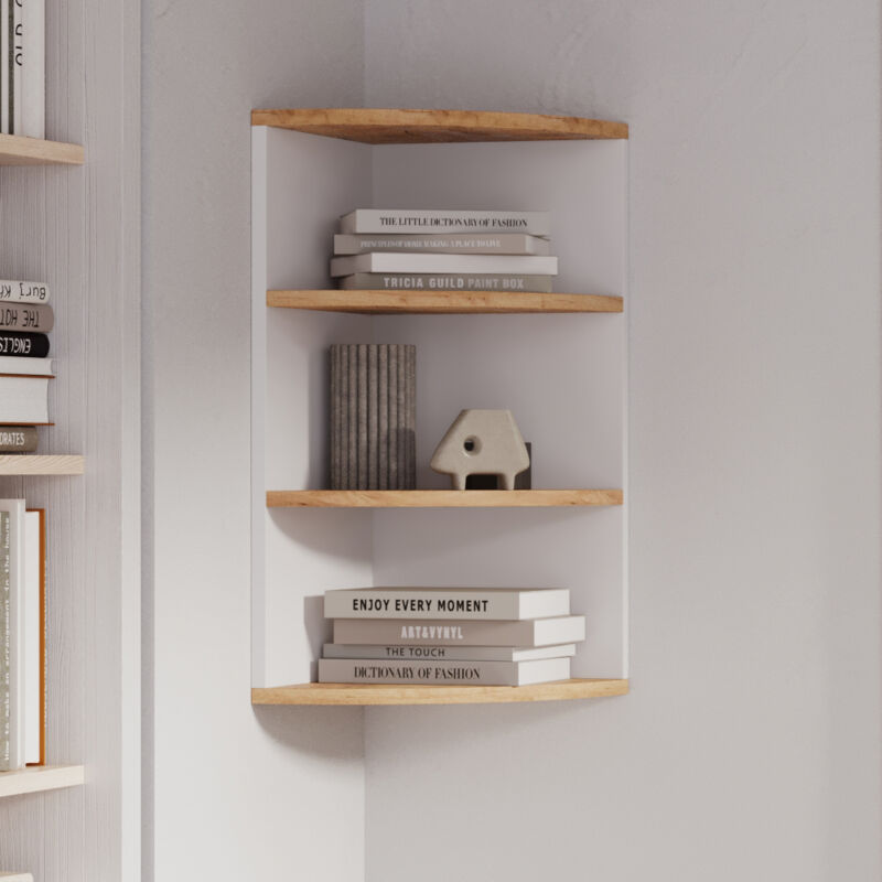 Vicco - tagère d'angle Ecki, Chêne blanc/force de l'or, 30x60cm