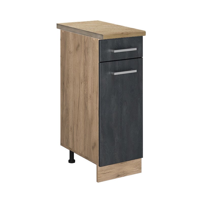 Meuble de cuisine avec tiroir R-Line, Béton noir, 30cm pt Chêne Vicco