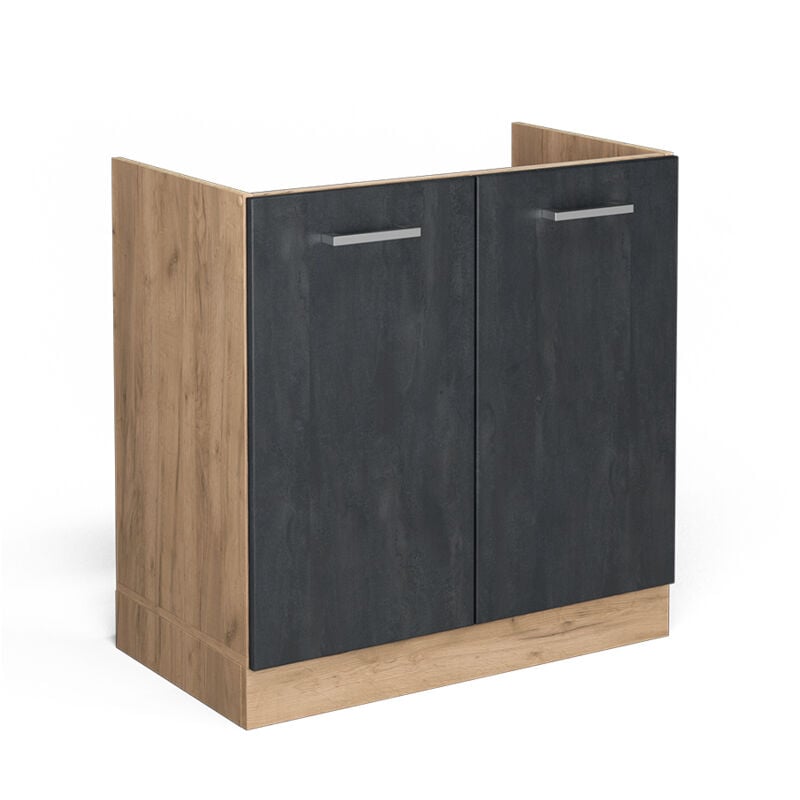 Meuble bas sous-évier R-Line, Béton noir, 80 cm sans plan de travail Vicco