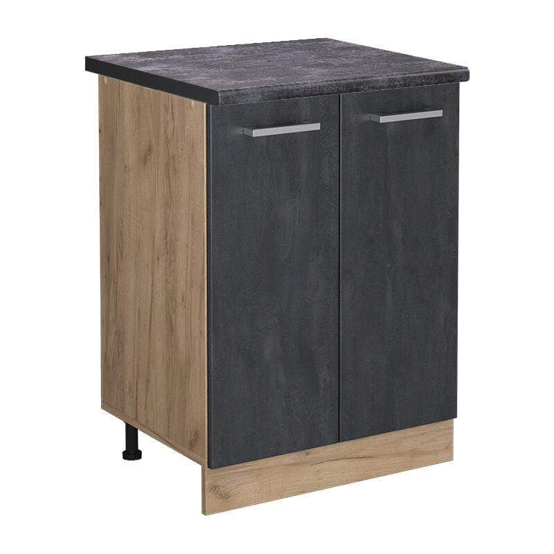 Meuble bas de cuisine R-Line, Béton noir, 60 cm pt Anthracite Vicco
