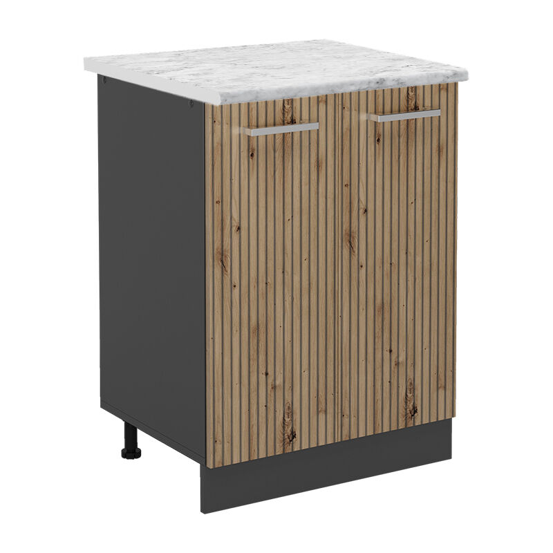 Vicco - Meuble bas de cuisine R-Line, Chêne Artisan, 60 cm, pt Marbre