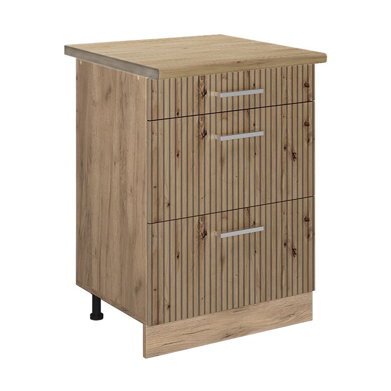 Meuble cuisine R-Line, Chêne Artisan, 60 cm avec tiroirs, pt Chêne Vicco