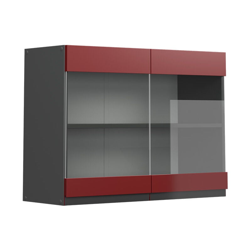 Meuble de cuisine haut vitré R-Line, Rouge, 80 cm J-Shape, Vicco