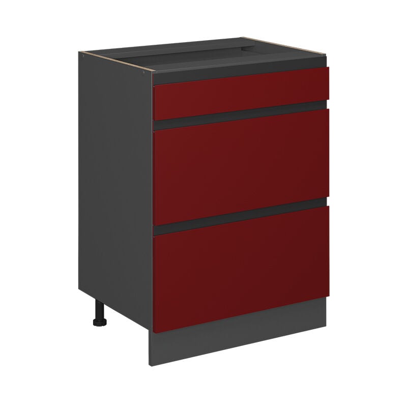 Meuble cuisine R-Line, Rouge, 60 cm J-Shape, avec tiroirs, sans plan de travail Vicco