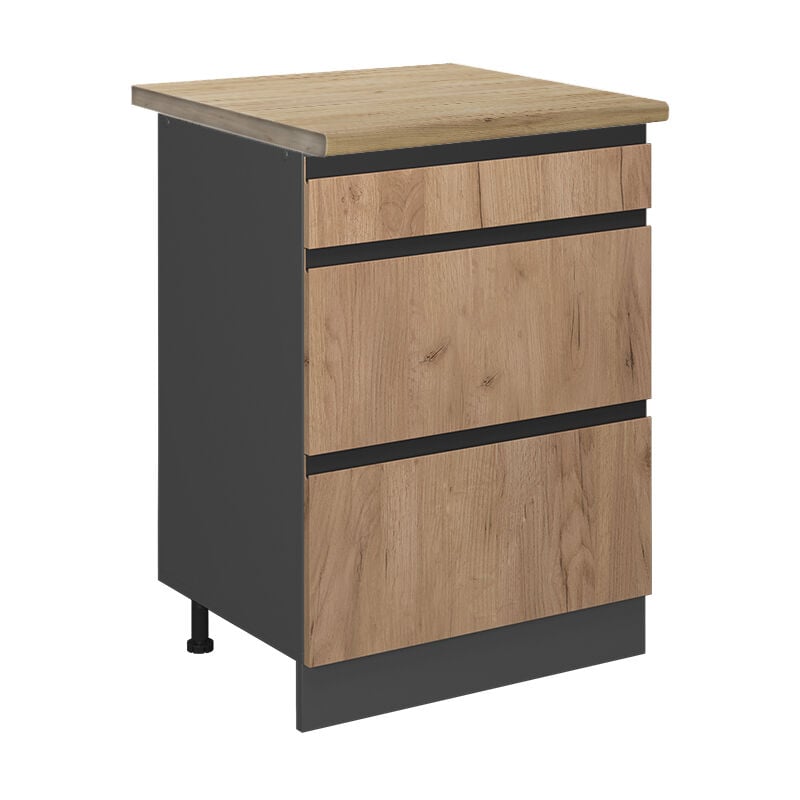 Meuble cuisine R-Line, Chêne de force doré, 60 cm avec tiroirs, pt Chêne Vicco