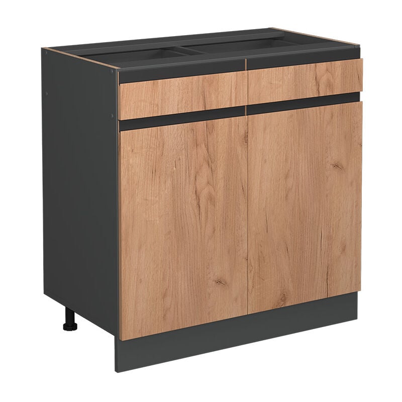 Meuble cuisine R-Line, Chêne de force doré, 80 cm J-Shape, sans plan de travail Vicco