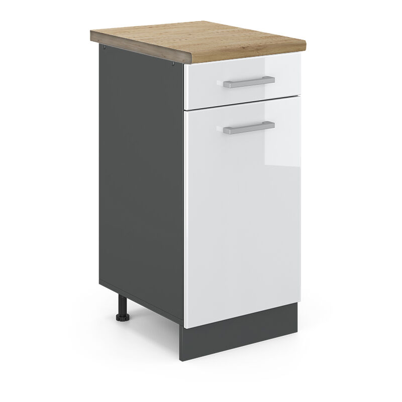 Meuble cuisine R-Line, Blanc Haute brillance, 40 cm, PT Chêne, Vicco