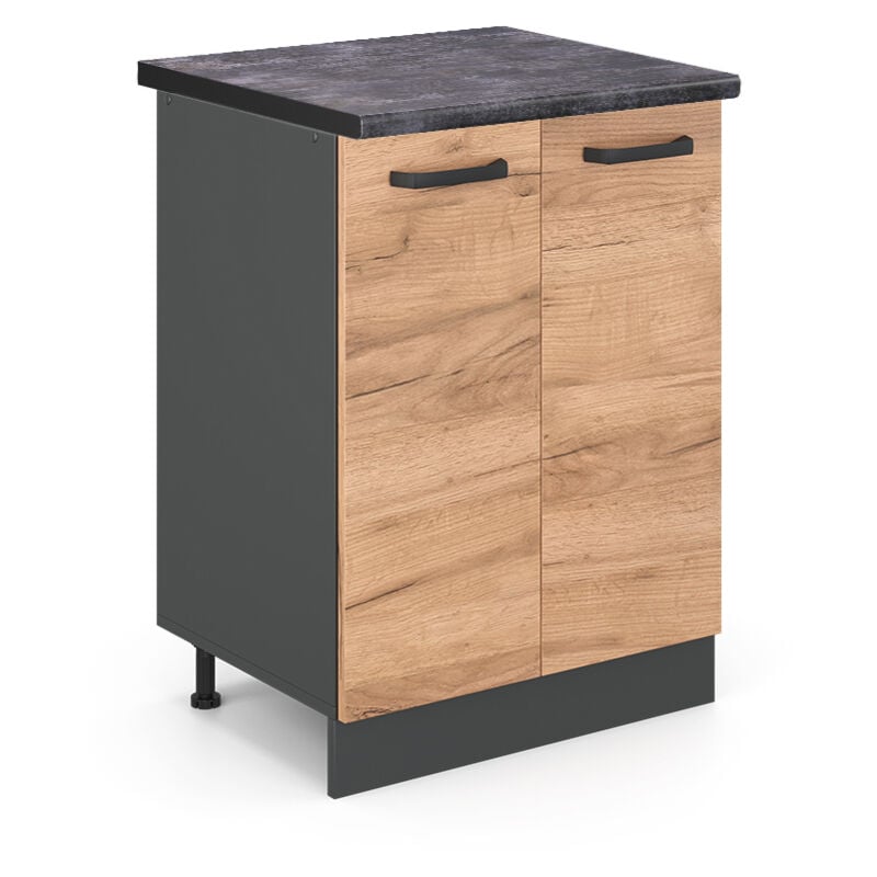 Vicco - Meuble bas de cuisine R-Line, Chêne de force doré, 60 cm, pt Anthracite