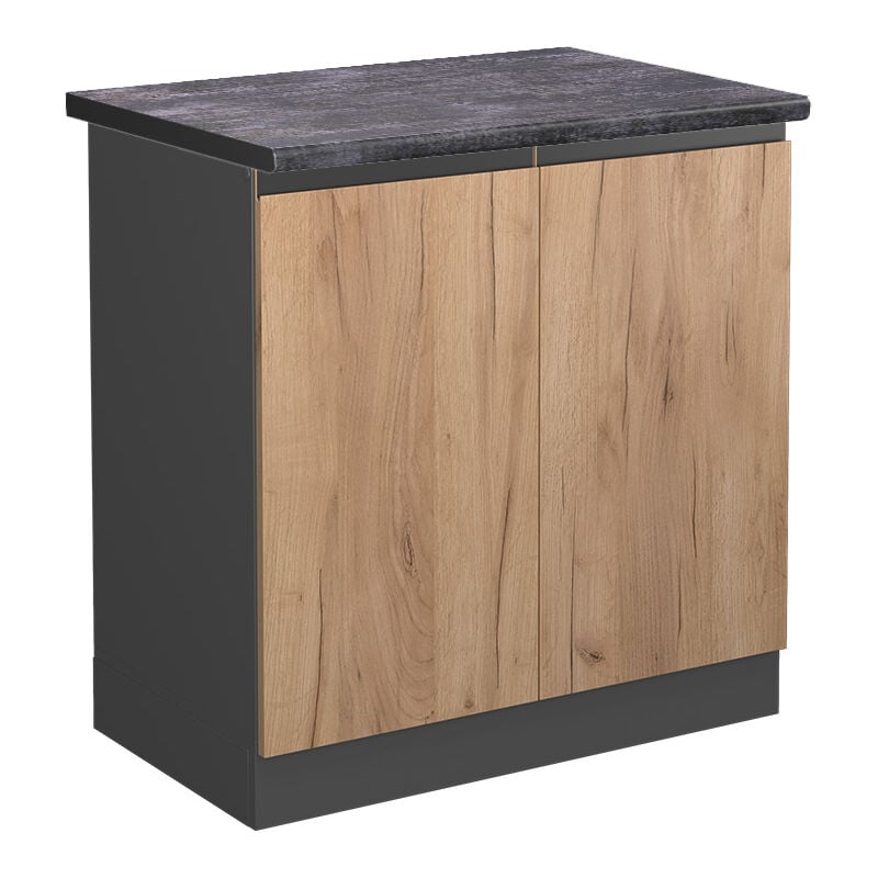 Meuble bas sous-évier R-Line, Chêne de force doré, 80 cm, pt Anthracite Vicco