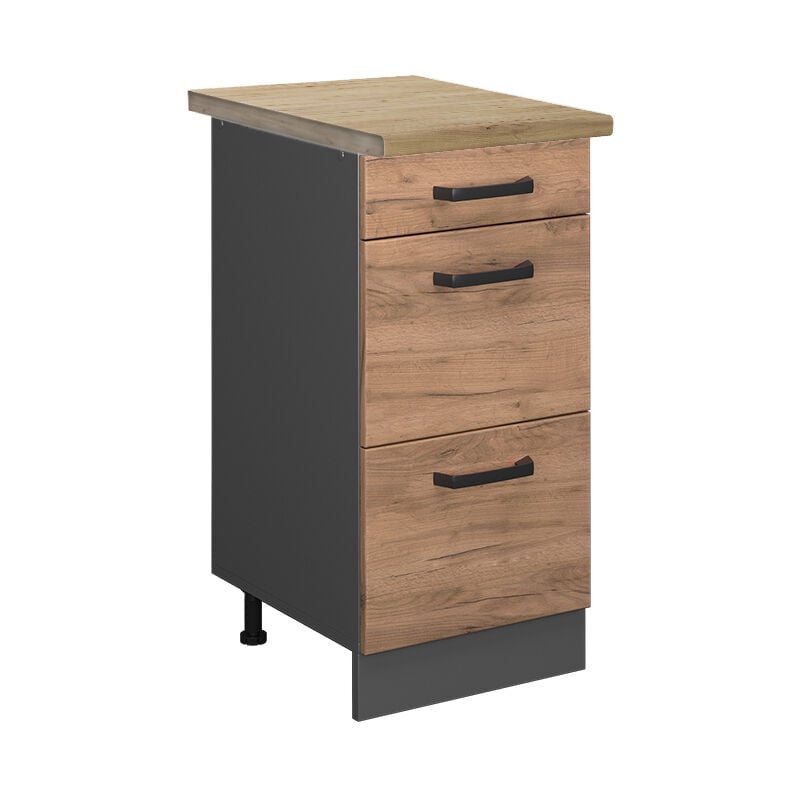 Meuble cuisine R-Line, Chêne de force doré, 40 cm avec tiroirs, pt Chêne Vicco