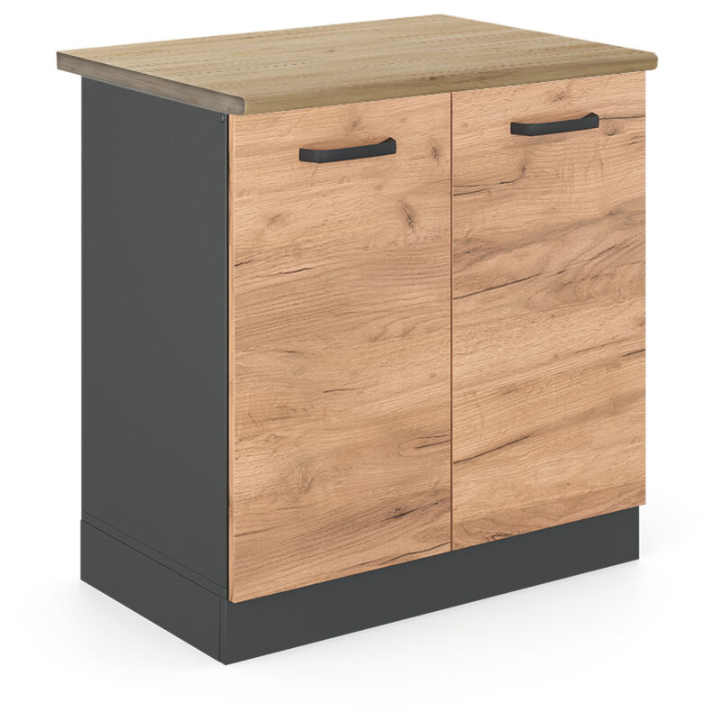 Vicco - Meuble bas sous-évier R-Line, Chêne de force doré, 80 cm, pt Chêne