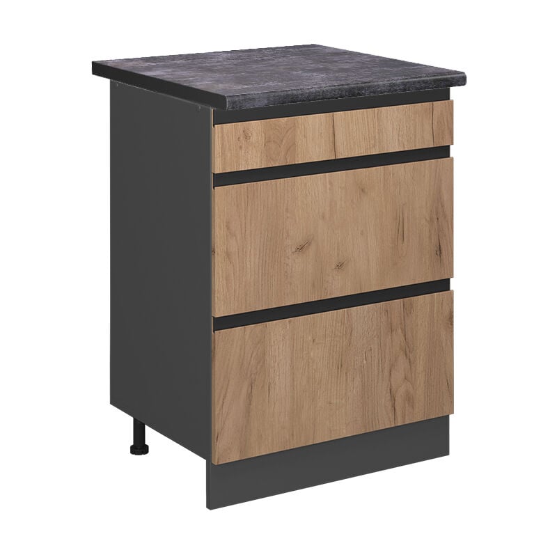 Meuble cuisine R-Line, Chêne de force doré, 60 cm avec tiroirs, pt Anthracite Vicco
