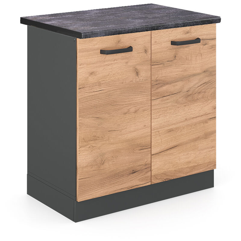 Meuble bas sous-évier R-Line, Chêne de force doré, 80 cm, PT Anthracite, Vicco