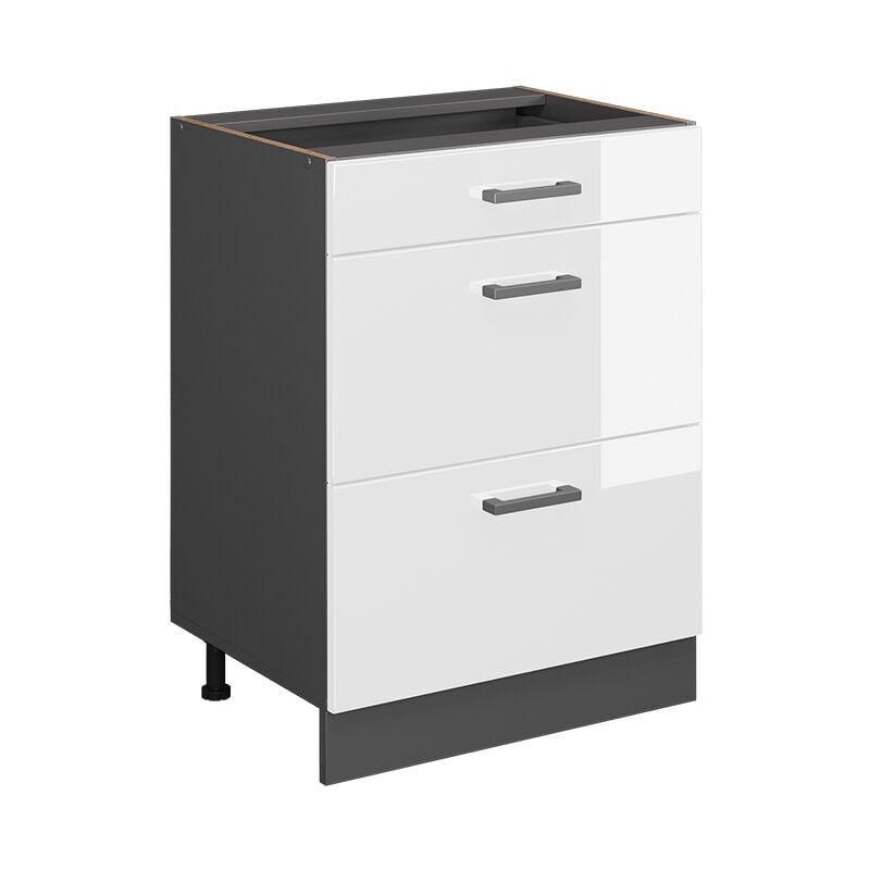 Meuble cuisine R-Line, Blanc Haute brillance, 60 cm avec tiroirs, sans plan de travail Vicco