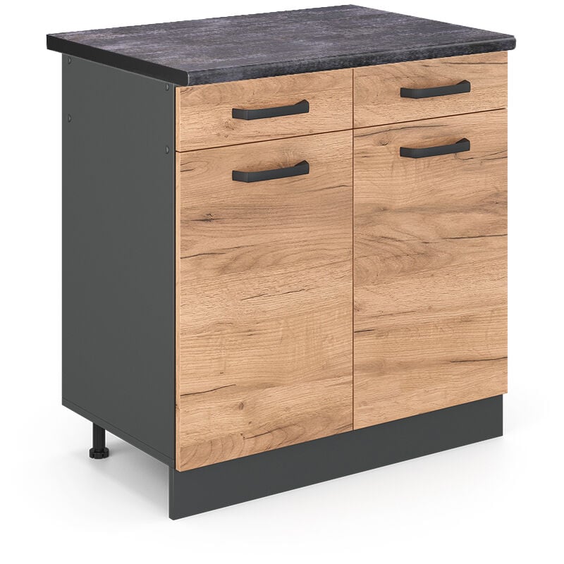 Meuble cuisine R-Line, Chêne de force doré, 80 cm, pt Anthracite Vicco