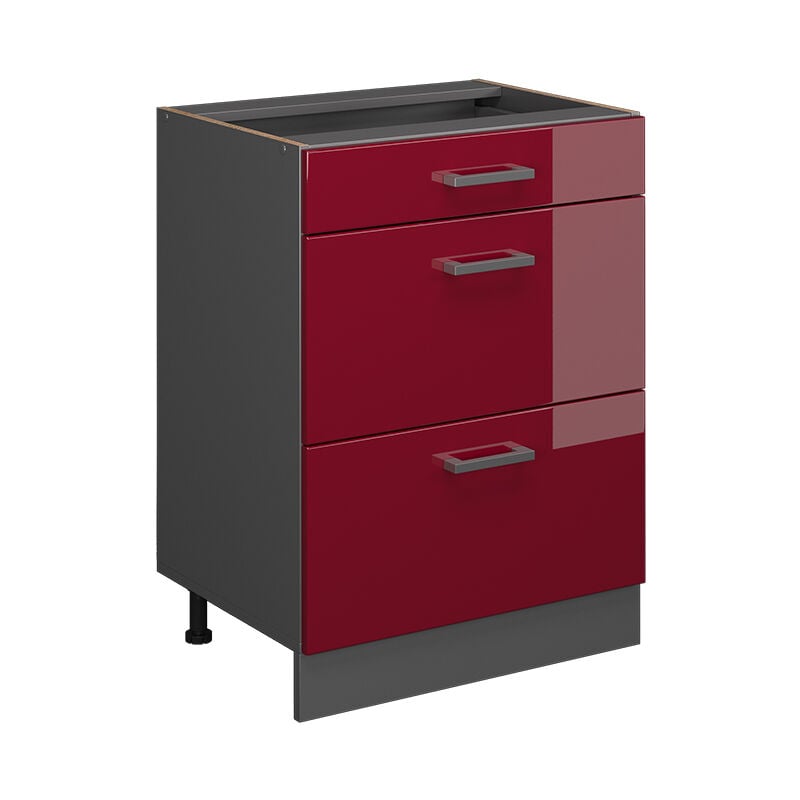 Meuble cuisine R-Line, Rouge bordeaux Haute brillance, 60 cm avec tiroirs, sans plan de travail Vicco