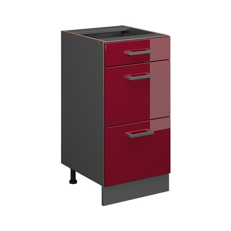Meuble cuisine R-Line, Rouge bordeaux Haute brillance, 40 cm avec tiroirs, sans plan de travail Vicco