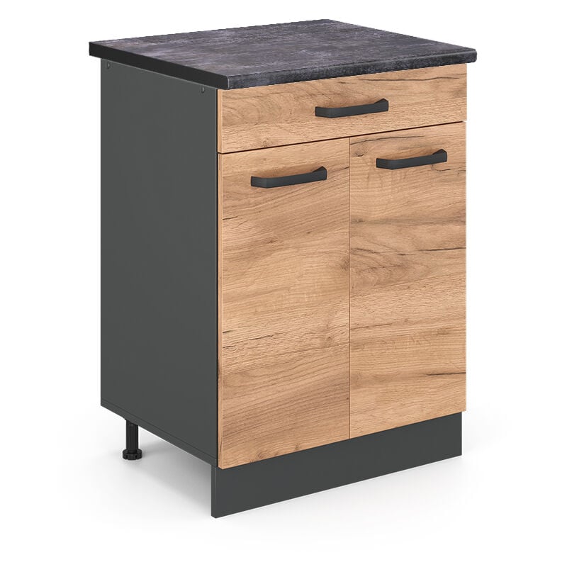 Meuble bas de cuisine R-Line, Chêne de force doré, 60 cm, pt Anthracite Vicco