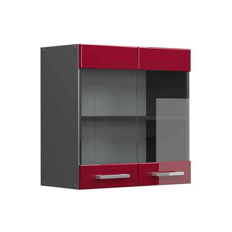 Meuble de cuisine haut vitré R-Line, Rouge bordeaux Haute brillance, 60 cm Vicco