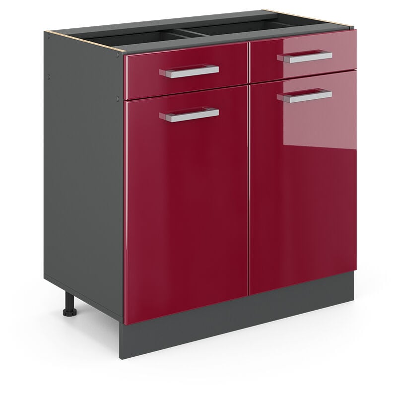 Meuble cuisine R-Line, Rouge bordeaux Haute brillance, 80 cm sans plan de travail Vicco
