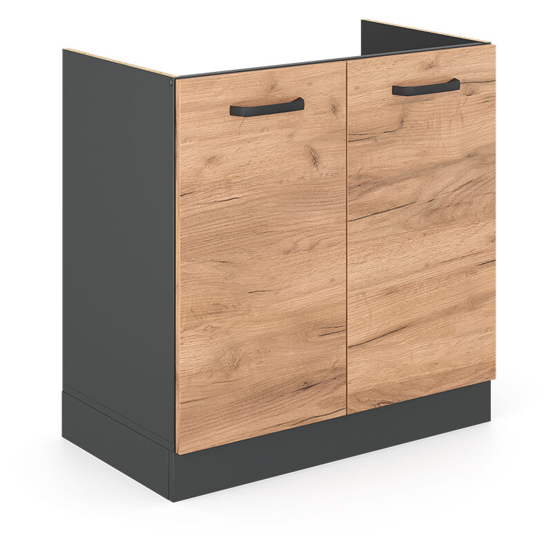 Meuble bas sous-évier R-Line, Chêne de force doré, 80 cm sans plan de travail Vicco