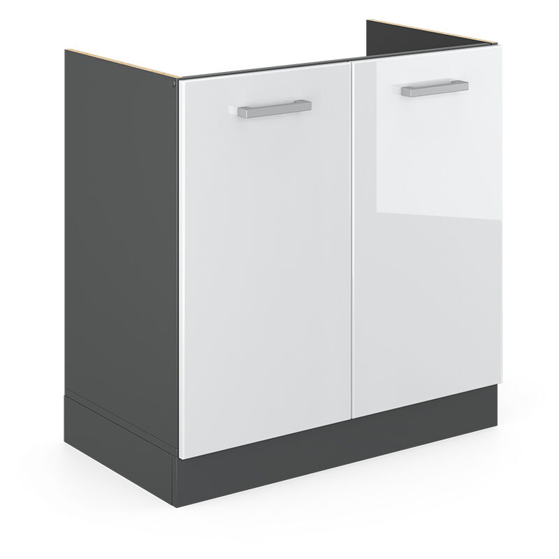 Meuble bas sous-évier R-Line, Blanc Haute brillance, 80 cm sans plan de travail Vicco