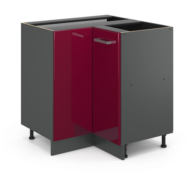 Meuble d'angle R-Line, Rouge bordeaux Haute brillance, 75.6 cm sans plan de travail Vicco
