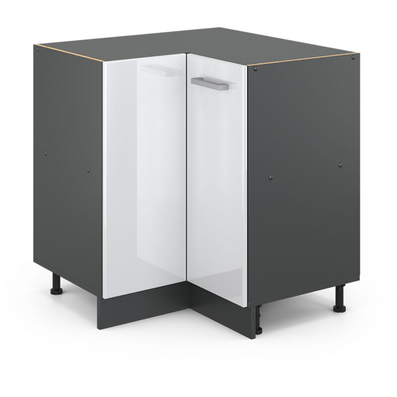 Meuble d'angle R-Line, Blanc Haute brillance, 75.6 cm sans plan de travail Vicco
