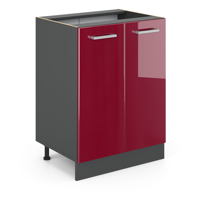 Meuble bas de cuisine R-Line, Rouge bordeaux Haute brillance, 60 cm sans plan de travail Vicco