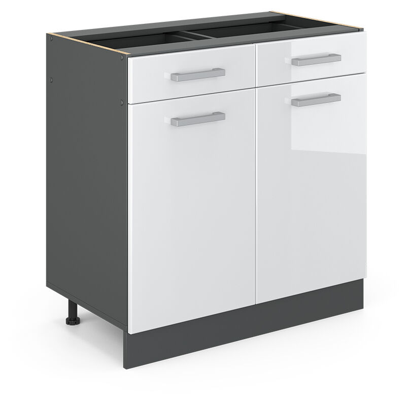 Vicco - Meuble cuisine R-Line, Blanc Haute brillance, 80cm sans pt