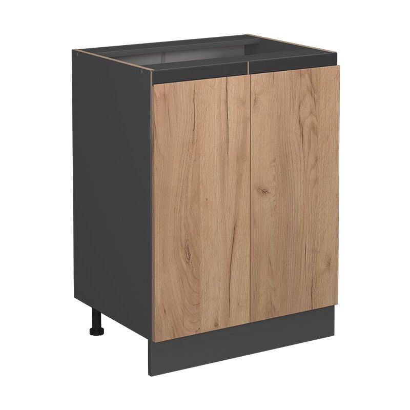 Meuble bas de cuisine R-Line, Chêne de force doré, 60 cm J-Shape, sans plan de travail, Vicco