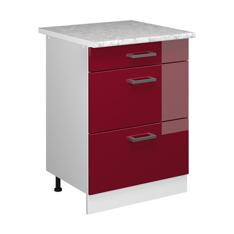 Küchenunterschrank R-line, Bordeaux Hochglanz, 60 Cm Mit Schubladen, Ap Marmor Vicco