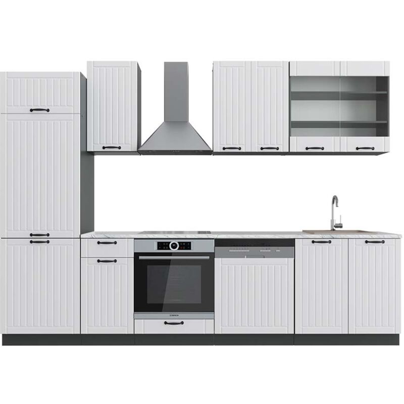 Vicco - Küchenzeile Fame-line, Weiß Landhaus/anthrazit, 300 Cm , Ap Marmor