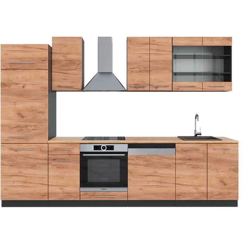 Vicco - Küchenzeile Fame-line, Goldkraft Eiche/anthrazit, 300 Cm , Ap Eiche
