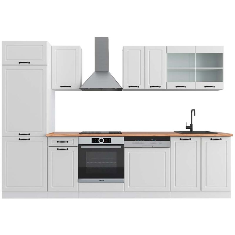 Vicco - Küchenzeile R-line, Weiß Landhaus/weiß, 300 Cm , Ap Eiche