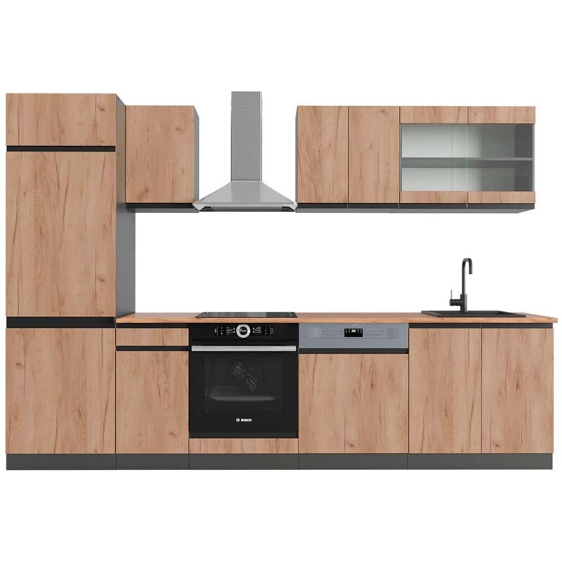 Vicco - Küchenzeile R-line, Goldkraft Eiche/anthrazit, 300 Cm , Ap Eiche