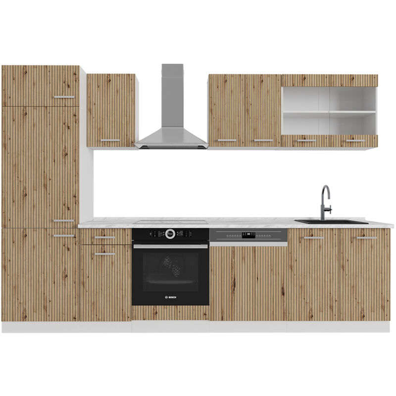 Vicco - Küchenzeile R-line, Artisan Eiche/weiß, 300 Cm Ohne Arbeitsplatte