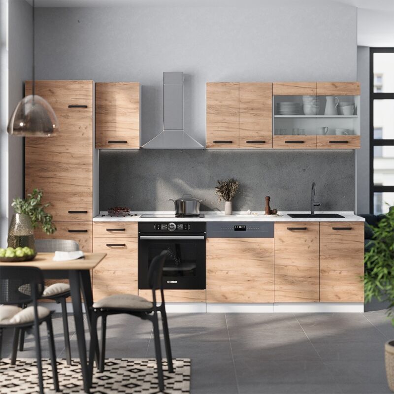 Vicco - Küchenzeile R-line, Goldkraft Eiche/weiß, 300 Cm Ap Eiche