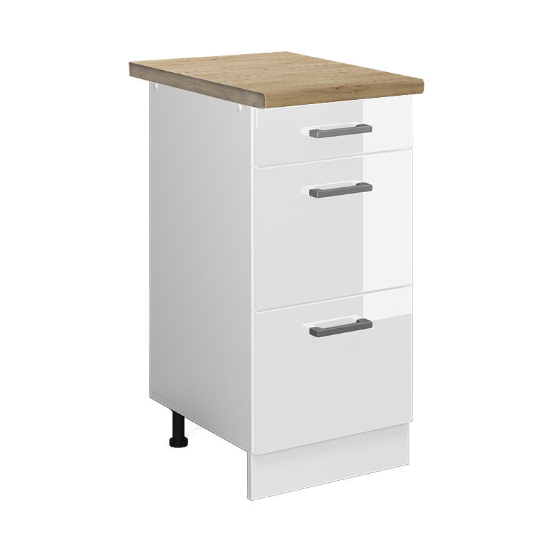 Küchenunterschrank R-line, Weiß Hochglanz, 40 Cm Mit Schubladen, Ap Eiche Vicco