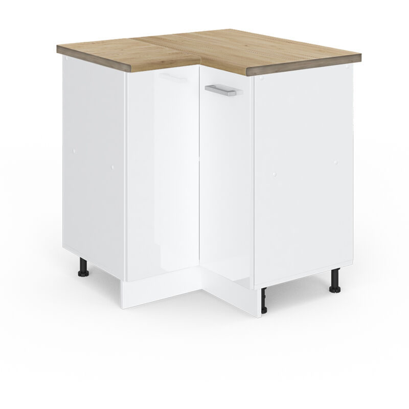 Vicco - Eckunterschrank R-line, Weiß Hochglanz, 75.6 Cm, Ap Eiche