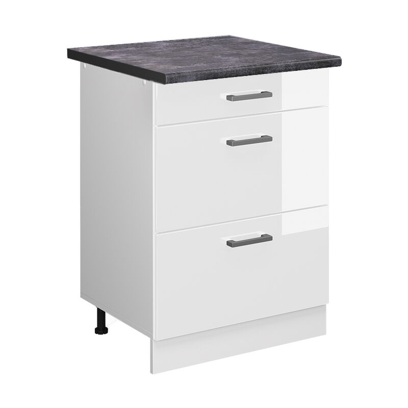 Vicco - Küchenunterschrank R-line, Weiß Hochglanz, 60 Cm Mit Schubladen, Ap Anthrazit
