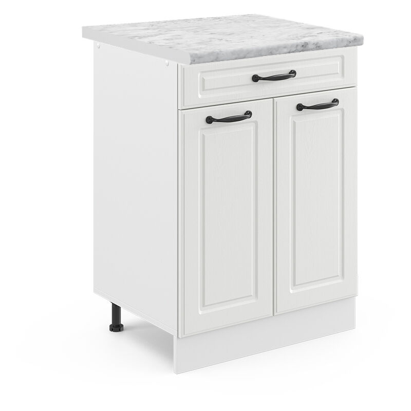 Küchenunterschrank R-line, Weiß Landhaus, 60 Cm Mit Schublade, Ap Marmor, Vicco