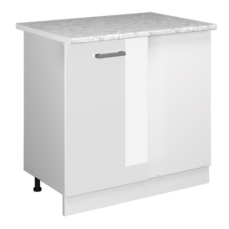 Vicco - Eckunterschrank R-line, Weiß Hochglanz, 86 Cm, Ap Marmor