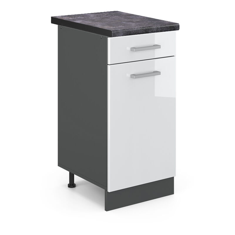 Vicco - Küchenunterschrank R-line, Weiß Hochglanz, 40 Cm , Ap Anthrazit