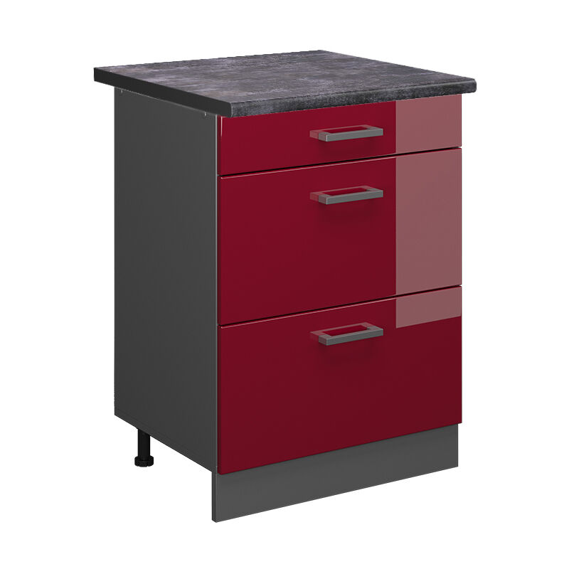 Küchenunterschrank R-line, Bordeaux Hochglanz, 60 Cm Mit Schubladen, Ap Anthrazit Vicco