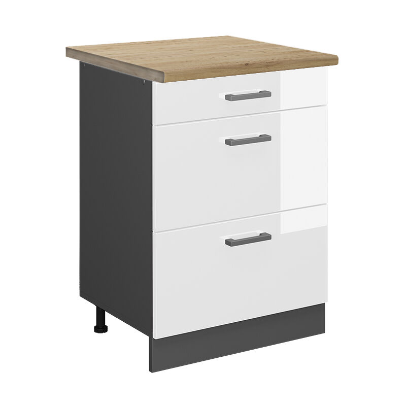 Vicco - Schubladenunterschrank R-line, Weiß Hochglanz, 60 Cm Mit Schubladen, Ap Eiche
