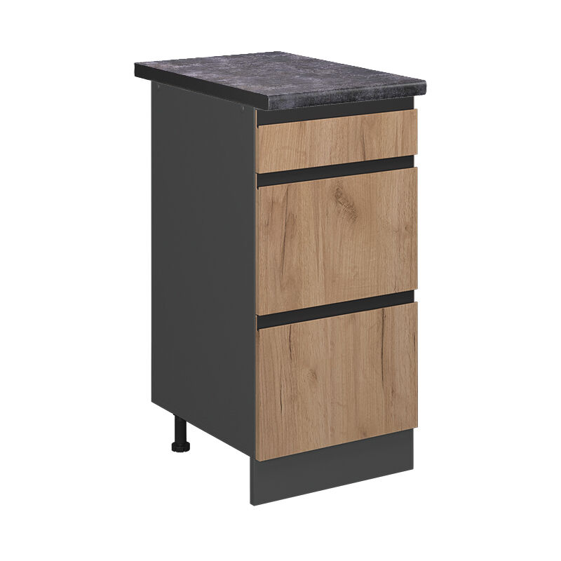 Küchenunterschrank R-line, Goldkraft Eiche, 40 Cm Mit Schubladen, Ap Anthrazit Vicco